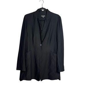 Eileen‎ Fisher Black Collarless Crepe Jacket Blazer Size M One Button Travel